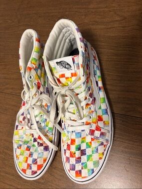 Vans Men’s White Multicolor Checkerboard High-Top Sneakers Size 11.5